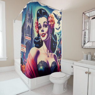 Retro Halloween Girl Shower Curtain