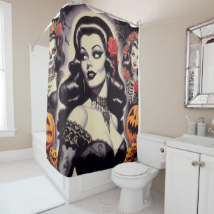Retro Halloween Goth Pin-up Shower Curtain