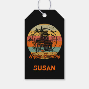 Retro Halloween Happy Haunting Haunted House Gift Tags