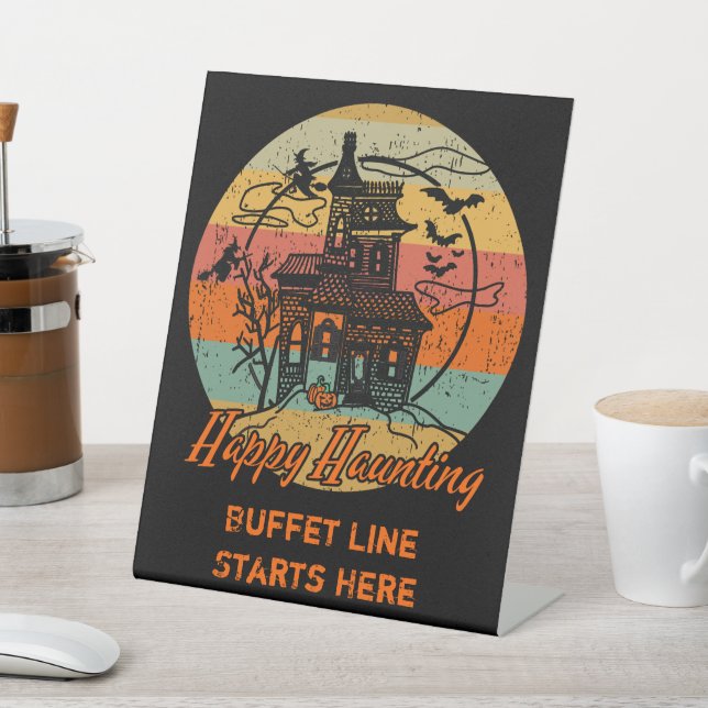 Retro Halloween Happy Haunting Haunted House Pedestal Sign (In SItu)