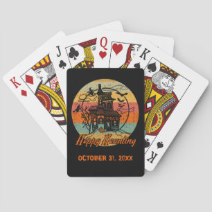 Retro Halloween Happy Haunting Haunted House Playing Cards