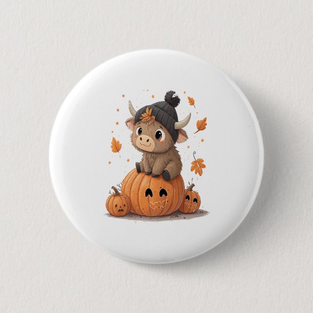Retro Halloween Highland Cow 2 6 Cm Round Badge (Front)