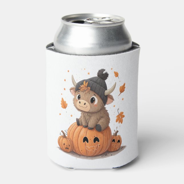 Retro Halloween Highland Cow 2 Can Cooler (Can Front)