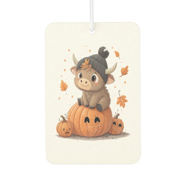 Retro Halloween Highland Cow 2 Car Air Freshener (Front)
