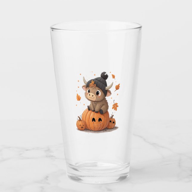 Retro Halloween Highland Cow 2 Glass (Front)