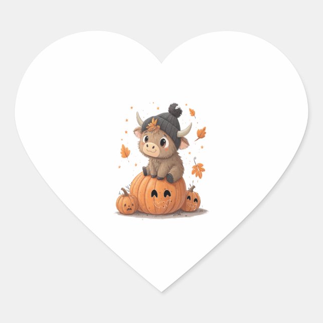 Retro Halloween Highland Cow 2 Heart Sticker (Front)