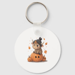 Retro Halloween Highland Cow 2 Key Ring
