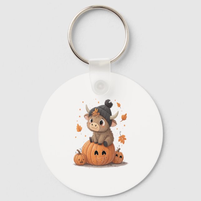 Retro Halloween Highland Cow 2 Key Ring (Front)