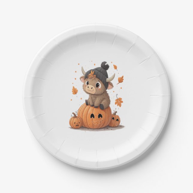 Retro Halloween Highland Cow 2 Paper Plate (Front)