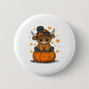 Retro Halloween Highland Cow 6 Cm Round Badge