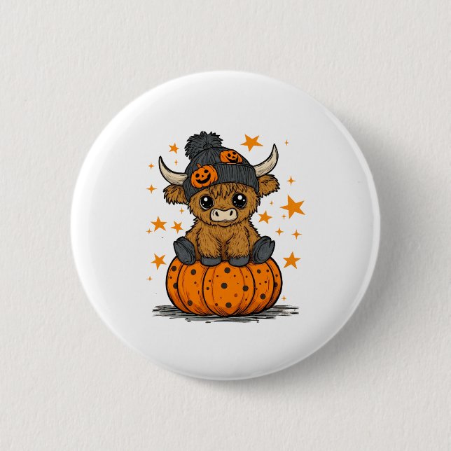 Retro Halloween Highland Cow 6 Cm Round Badge (Front)