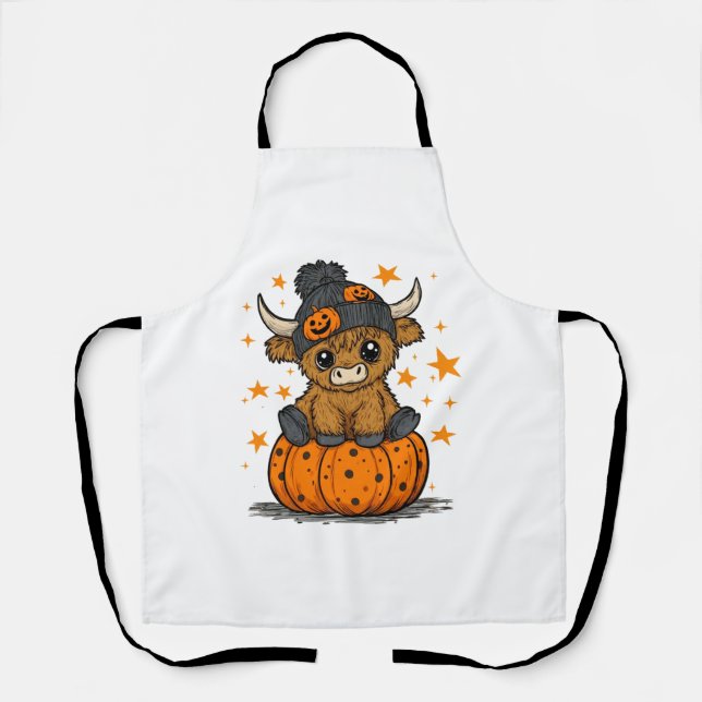 Retro Halloween Highland Cow Apron (Front)