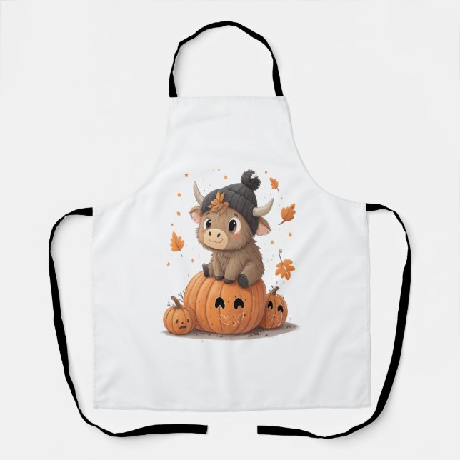 Retro Halloween Highland Cow Apron (Front)