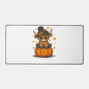 Retro Halloween Highland Cow Desk Mat
