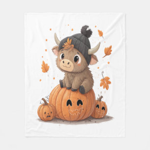 Retro Halloween Highland Cow Fleece Blanket