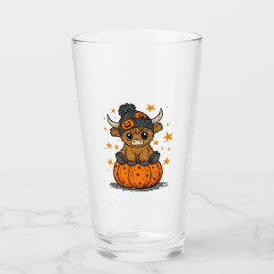 Retro Halloween Highland Cow Glass
