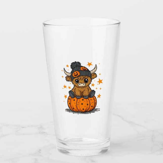 Retro Halloween Highland Cow Glass (Front)