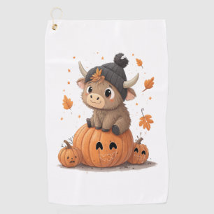 Retro Halloween Highland Cow Golf Towel