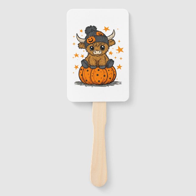Retro Halloween Highland Cow Hand Fan (Front)