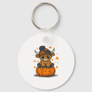 Retro Halloween Highland Cow Key Ring