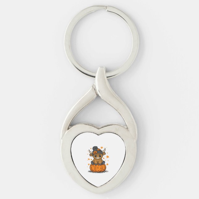 Retro Halloween Highland Cow Key Ring (Front)
