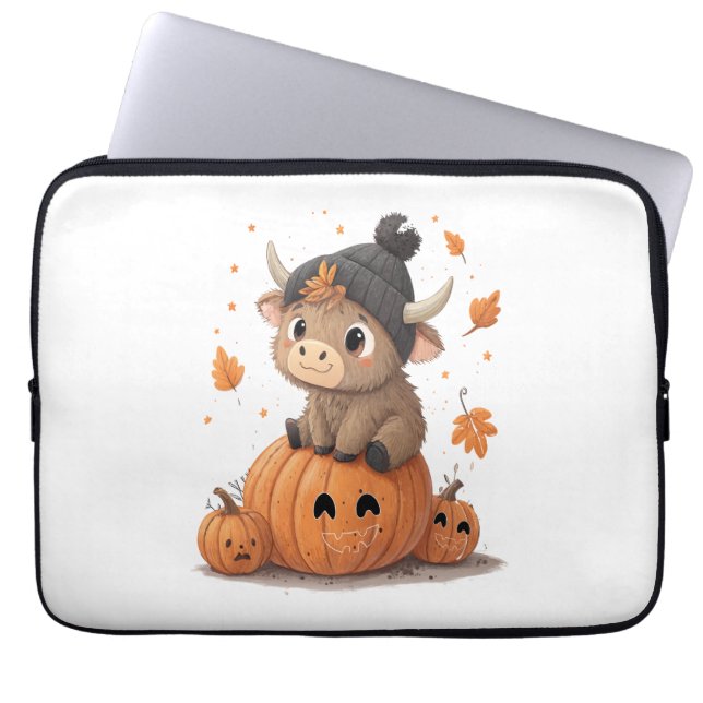 Retro Halloween Highland Cow Laptop Sleeve (Front)
