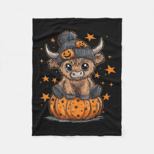 Retro Halloween Highland Cow Moo I Mean Boo Fall P Fleece Blanket
