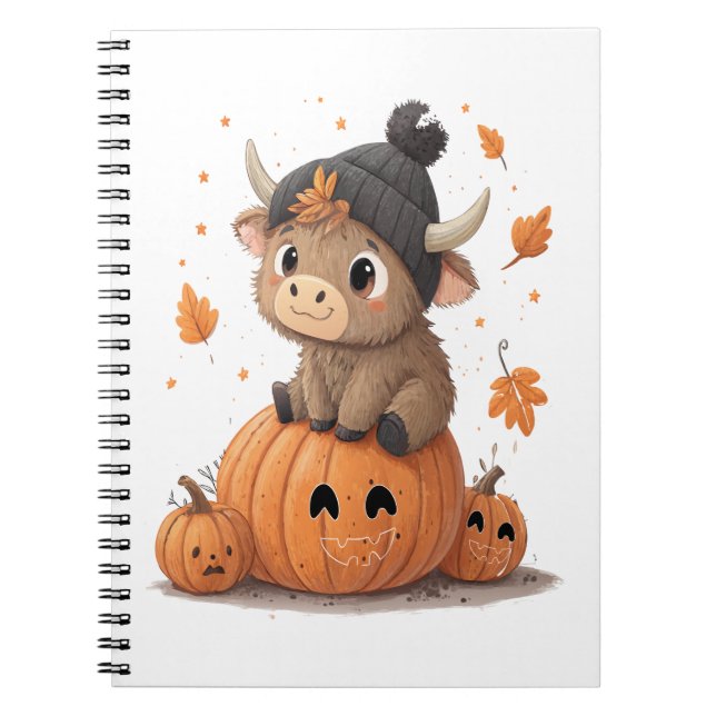 Retro Halloween Highland Cow Notebook (Front)