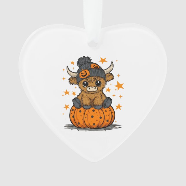 Retro Halloween Highland Cow Ornament (Front)