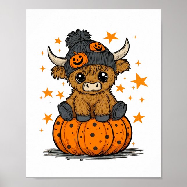 Retro Halloween Highland Cow Poster (Front)