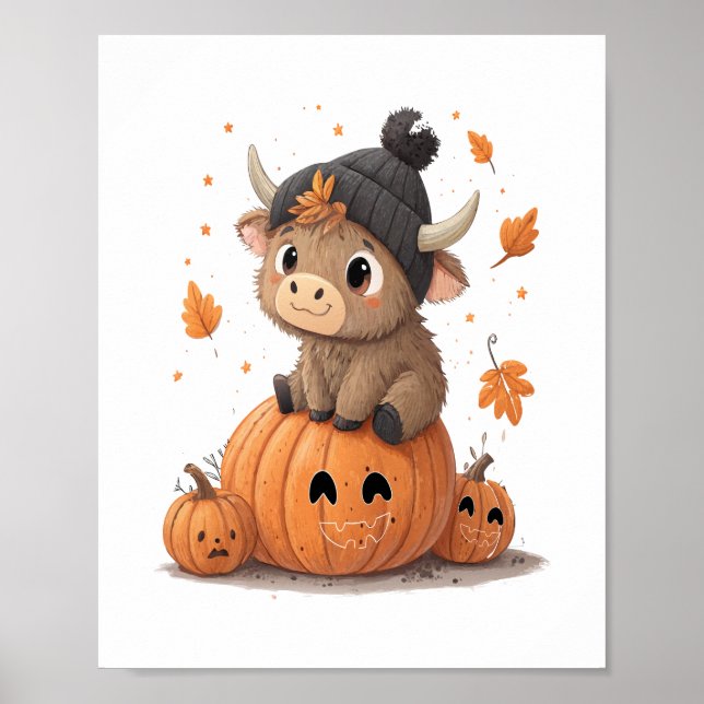 Retro Halloween Highland Cow Poster (Front)
