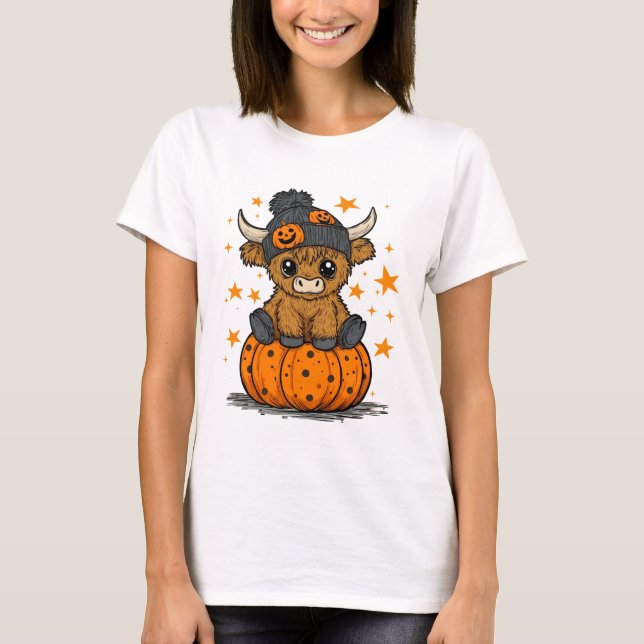 Retro Halloween Highland Cow T-Shirt (Front)