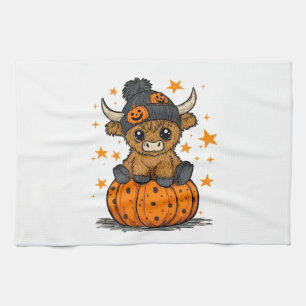 Retro Halloween Highland Cow Tea Towel