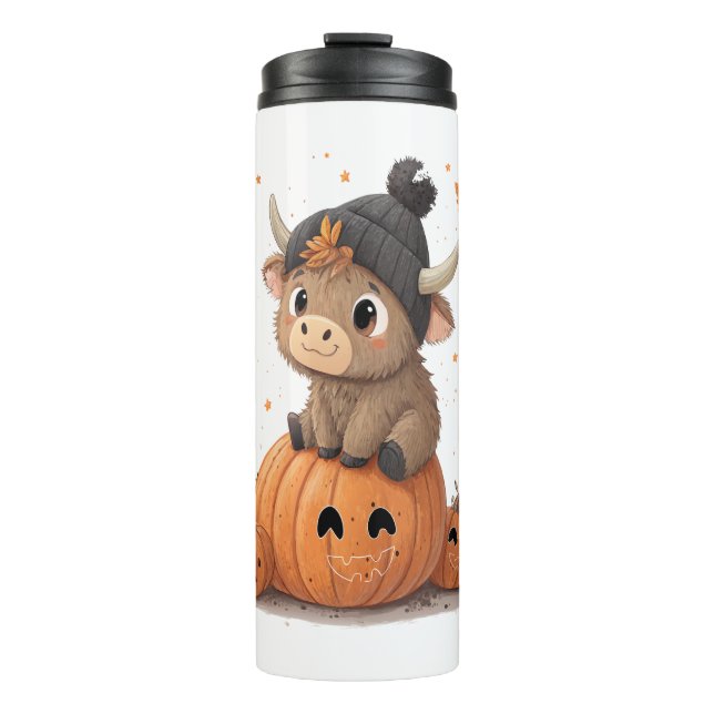 Retro Halloween Highland Cow Thermal Tumbler (Front)