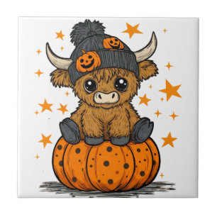 Retro Halloween Highland Cow Tile