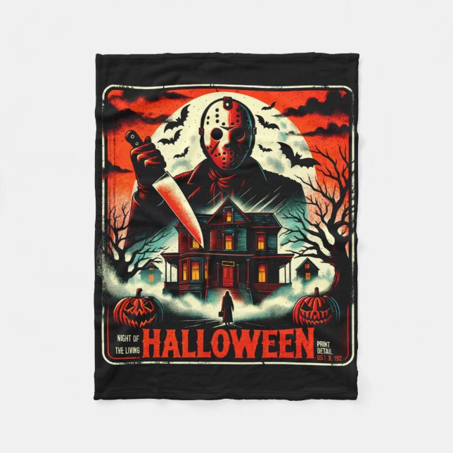 Retro Halloween Horror Night 80s Slasher Vibes Fleece Blanket (Front)