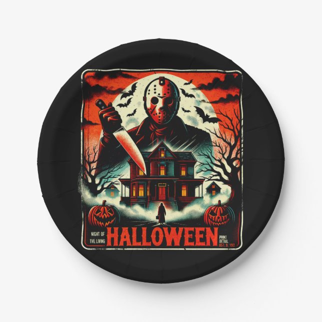 Retro Halloween Horror Night 80s Slasher Vibes Paper Plate (Front)