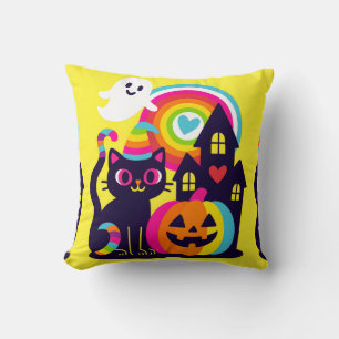  Retro Halloween Kawaii Black Cat, Pumpkin design Cushion