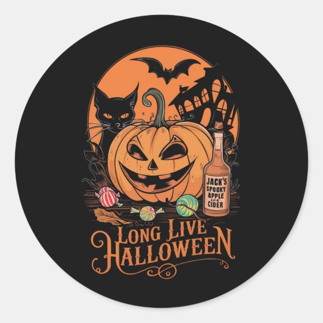 Retro Halloween Long Live Fall Spooky Season  Classic Round Sticker (Front)