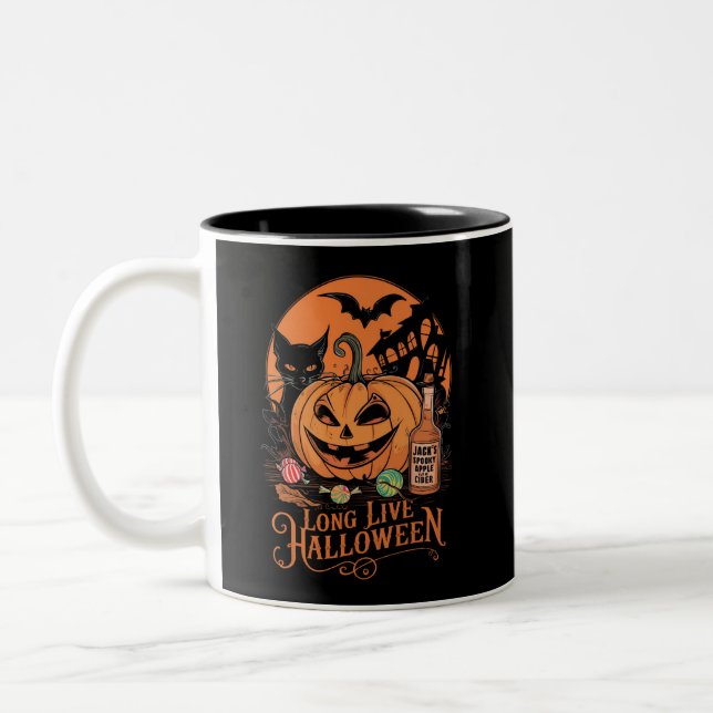 Retro Halloween Long Live Fall Spooky Season  Two-Tone Coffee Mug (Left)
