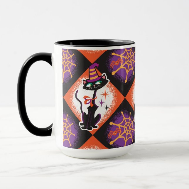 Retro Halloween Mid-Century Black Cats Mug (Left)