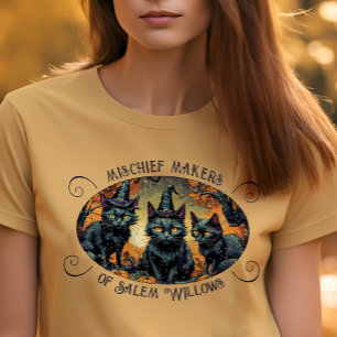 Retro Halloween Mischief Black Cats + Group Name Tri-Blend Shirt