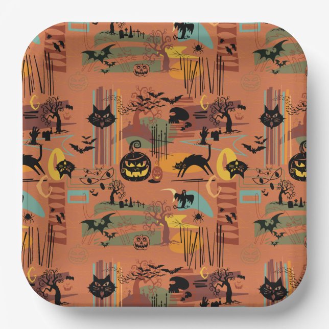 Retro Halloween O'Rama Paper Plates (Front)