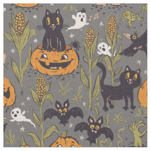 Retro Halloween pattern in vintage cartoon style. Fabric