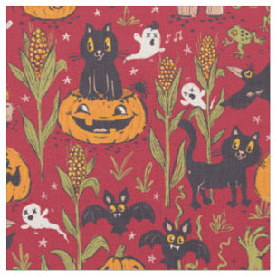 Retro Halloween pattern in vintage cartoon style. Fabric