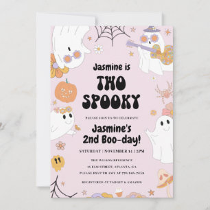 Retro Halloween Pink 2nd Birthday Invitation 