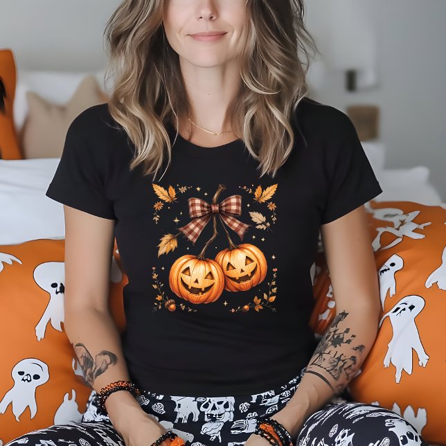 Retro Halloween Pumpkin Cherries Fall Autumn  T-Shirt (Creator Uploaded)
