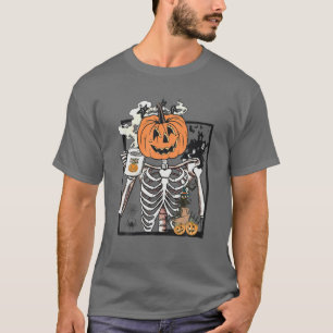 Retro Halloween Pumpkin Skeleton Coffee For Men Wo T-Shirt