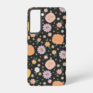 Retro Halloween Pumpkins and Flowers Pattern Samsung Galaxy Case