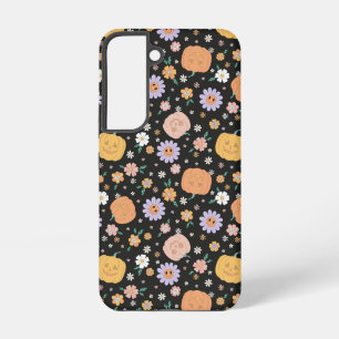 Retro Halloween Pumpkins and Flowers Pattern Samsung Galaxy Case